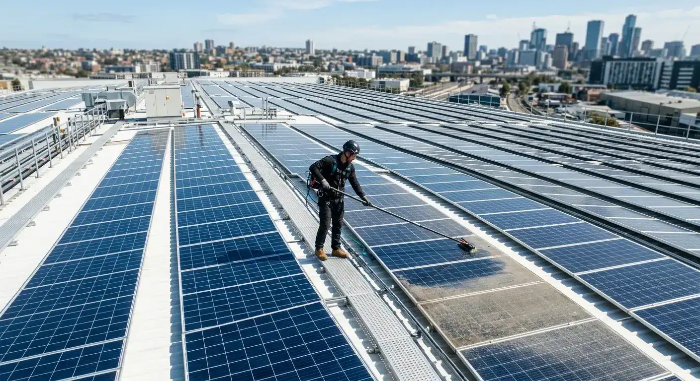 Rengjøring av solcellepaneler på næringsbygg: Maksimer energiproduksjonen - Featured Image
